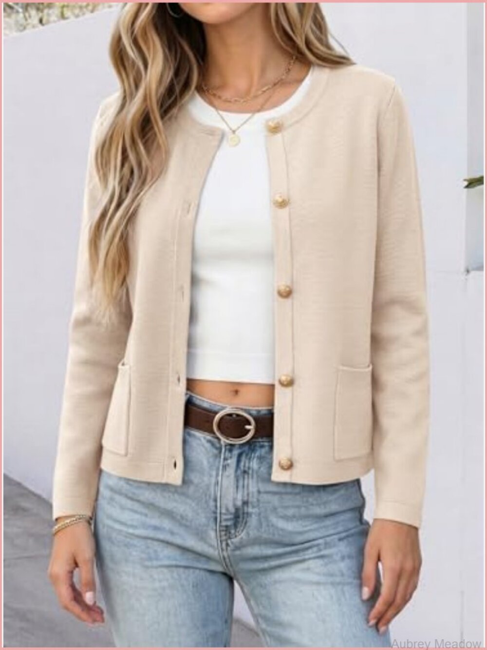 Women's Cropped Cardigan Sweater Button Down Striped Solid - Picture 4 of 7